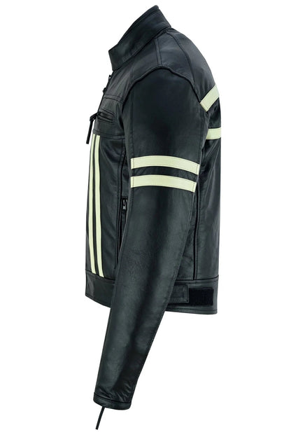 Male Biker Jacket – Men's Black Cowhide Cafe Racer Leather Jacket