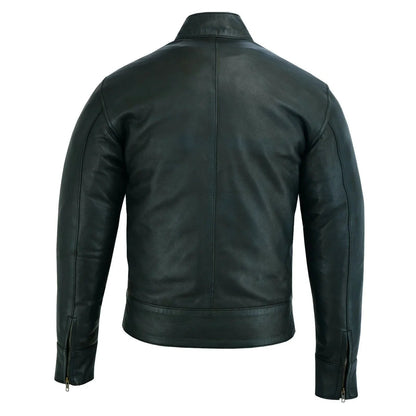 Jacket Motorcycle Leather – Black Smart Cafe Racer Retro Biker Jacket