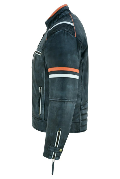 Leather Jacket Ireland Stonewash Grey Café Racer for Men