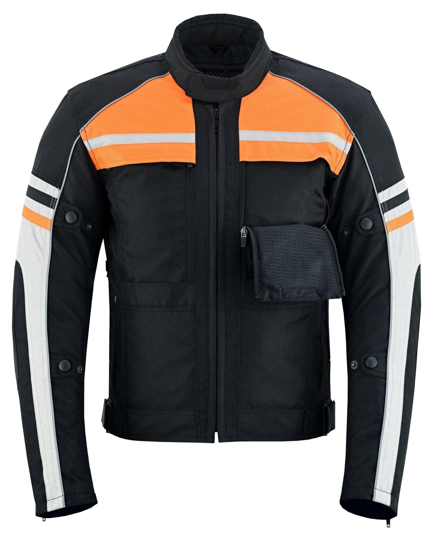 mens orange black grey vented textile biker riding armoured jacket