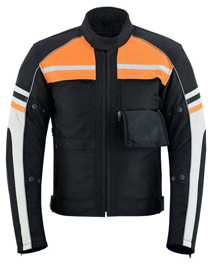 Mens Orange Black Grey Vented Textile Biker Riding Armoured Jacket