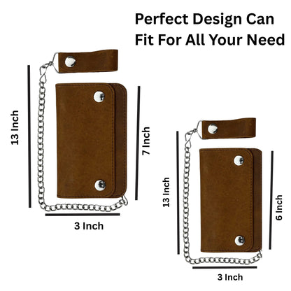 Premium Bifold Leather Wallet with Chain