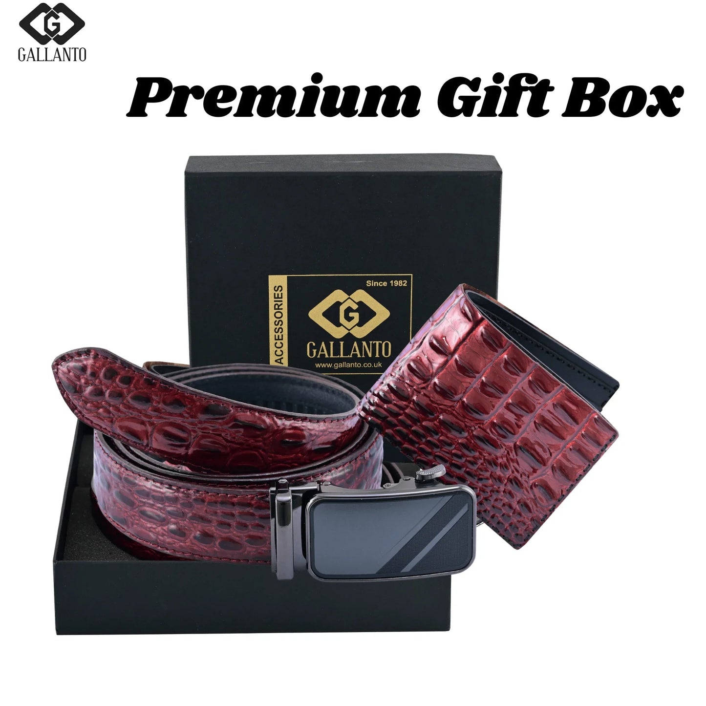 premium mens gift box with genuine leather wallet and ratchet belt