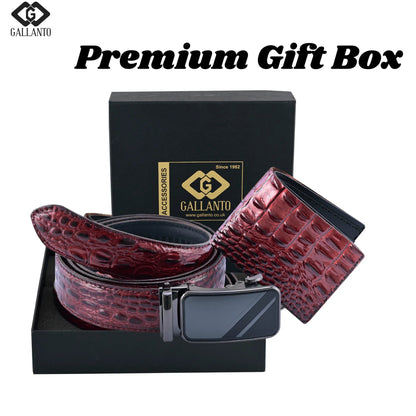 Premium Mens Gift Box with Genuine Leather Wallet and Ratchet Belt