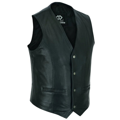 Men's Leather Vest Lightweight Snap Button Waistcoat