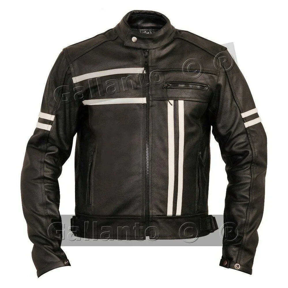 male biker jacket – men's black cowhide cafe racer leather jacket
