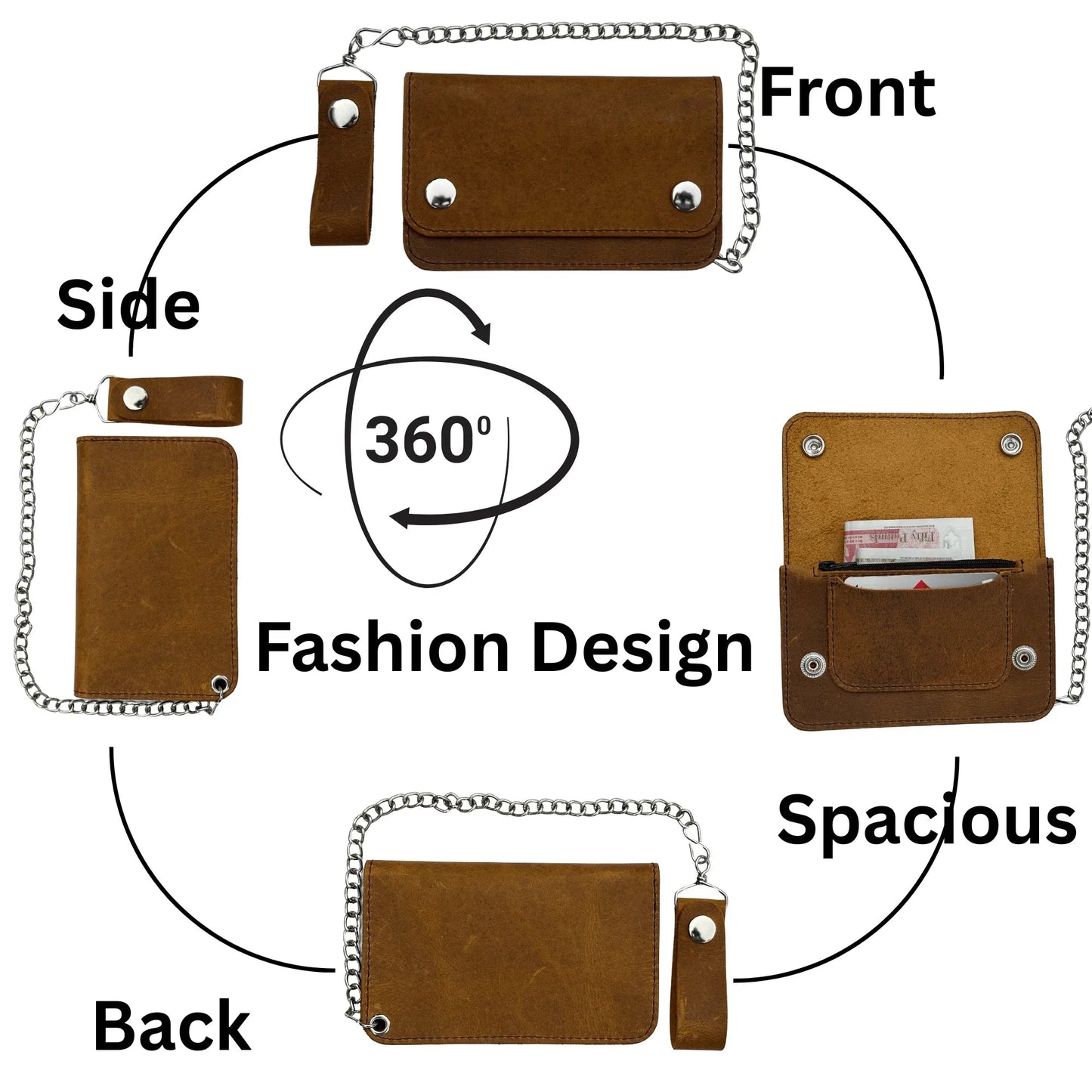 premium bifold leather wallet with chain