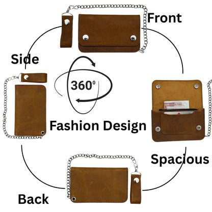 Premium Bifold Leather Wallet with Chain