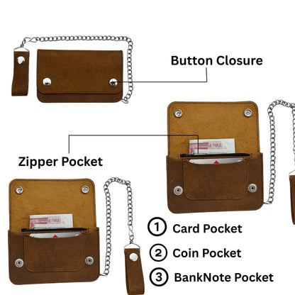 Premium Bifold Leather Wallet with Chain