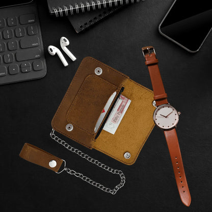 Premium Bifold Leather Wallet with Chain
