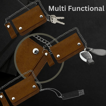 Premium Bifold Leather Wallet with Chain