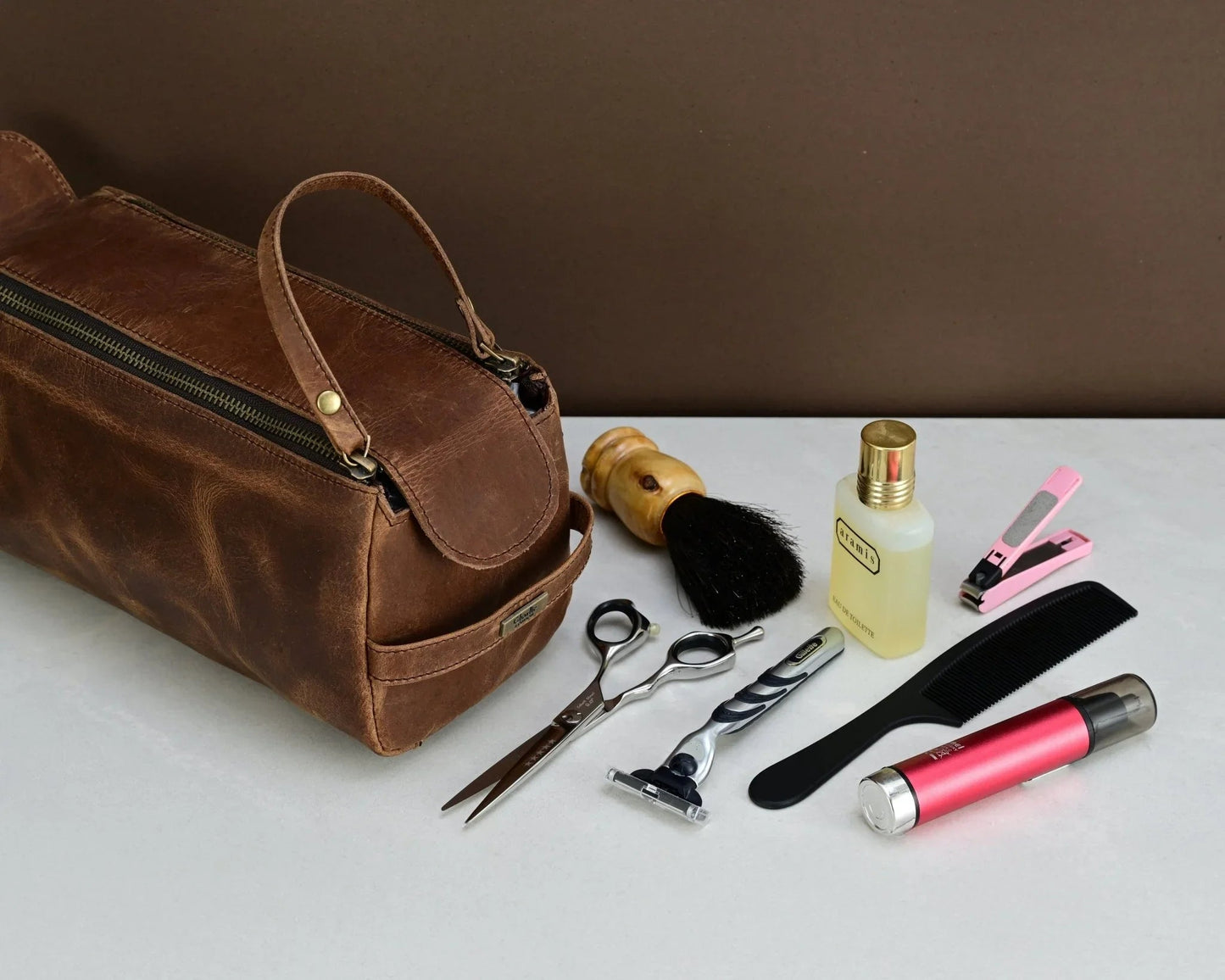 mens wash bag – premium genuine leather travel toiletry bag