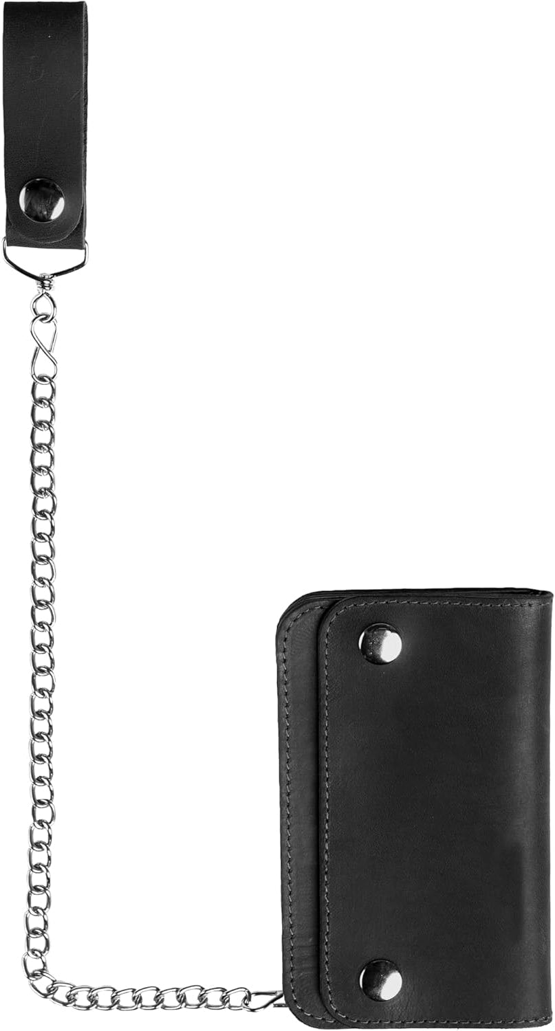 premium bifold leather wallet with chain