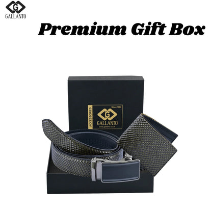 Premium Mens Gift Box with Genuine Leather Wallet and Ratchet Belt