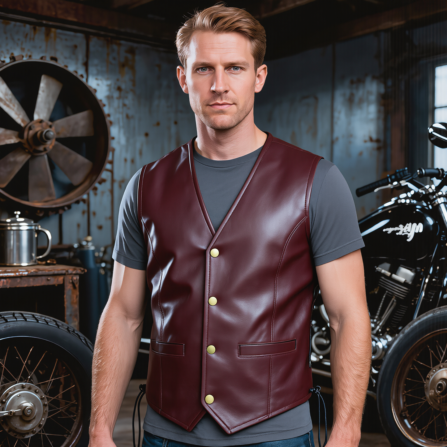 leather bike vest for vintage motorcycle and casual wear