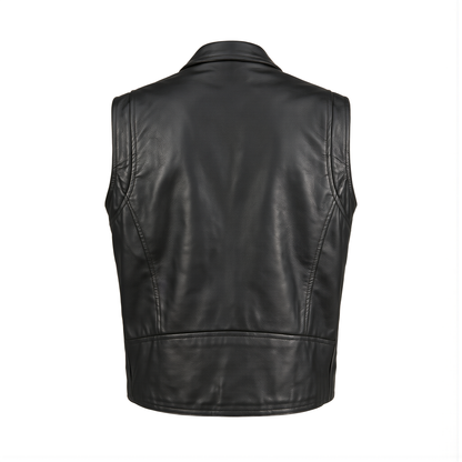 Mens Leather Sleeveless Jacket with Iconic Brando Biker Style