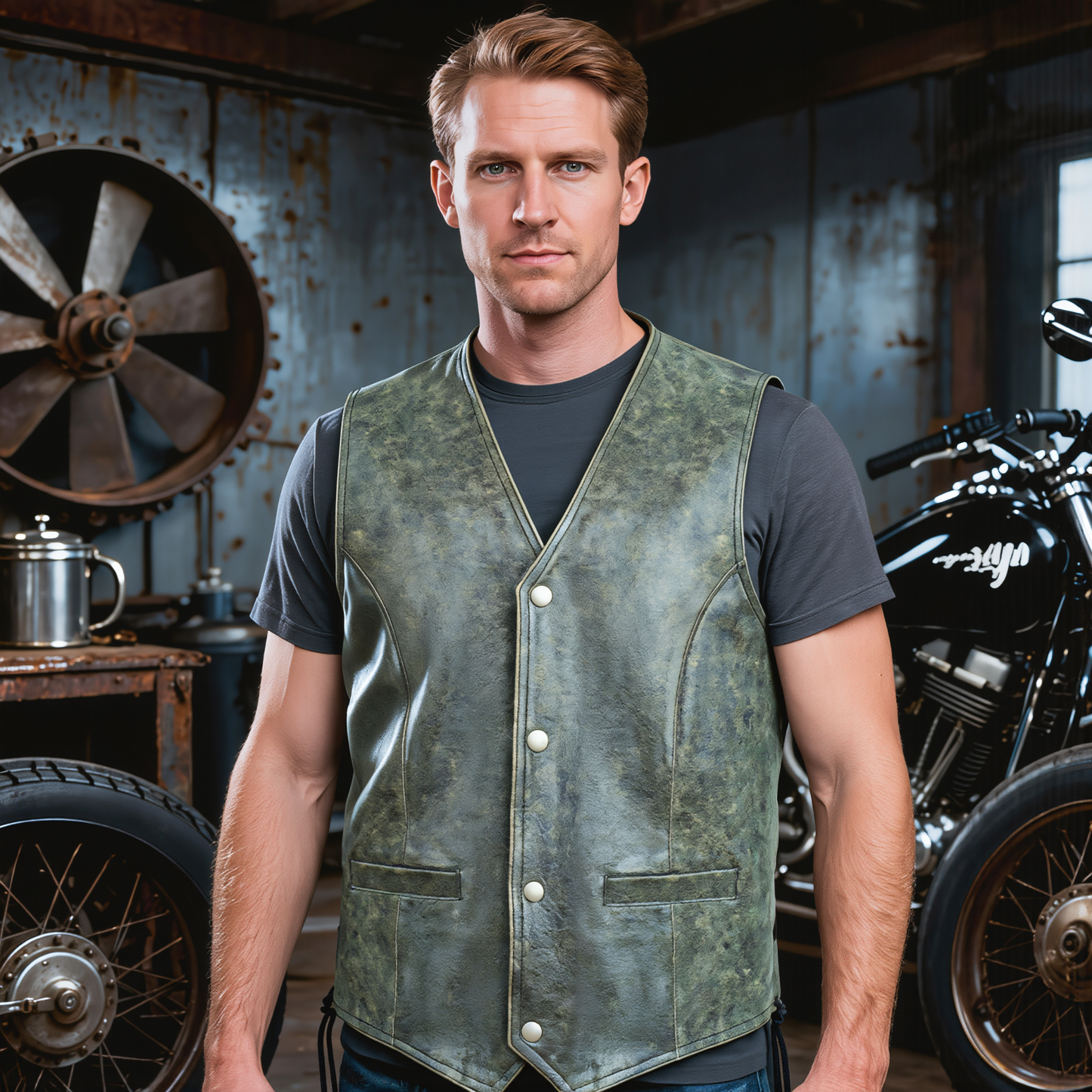 leather bike vest for vintage motorcycle and casual wear
