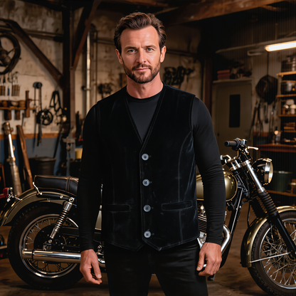 Coat Button Classic Leather Men Vest for Motorcycle and Casual Wear