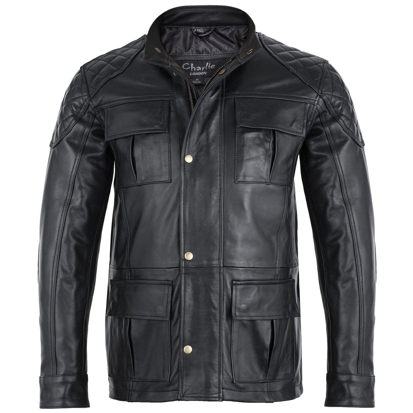 brontes premium men's leather field jacket three quarter length