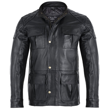 Brontes Premium Men's Leather Field Jacket Three Quarter Length