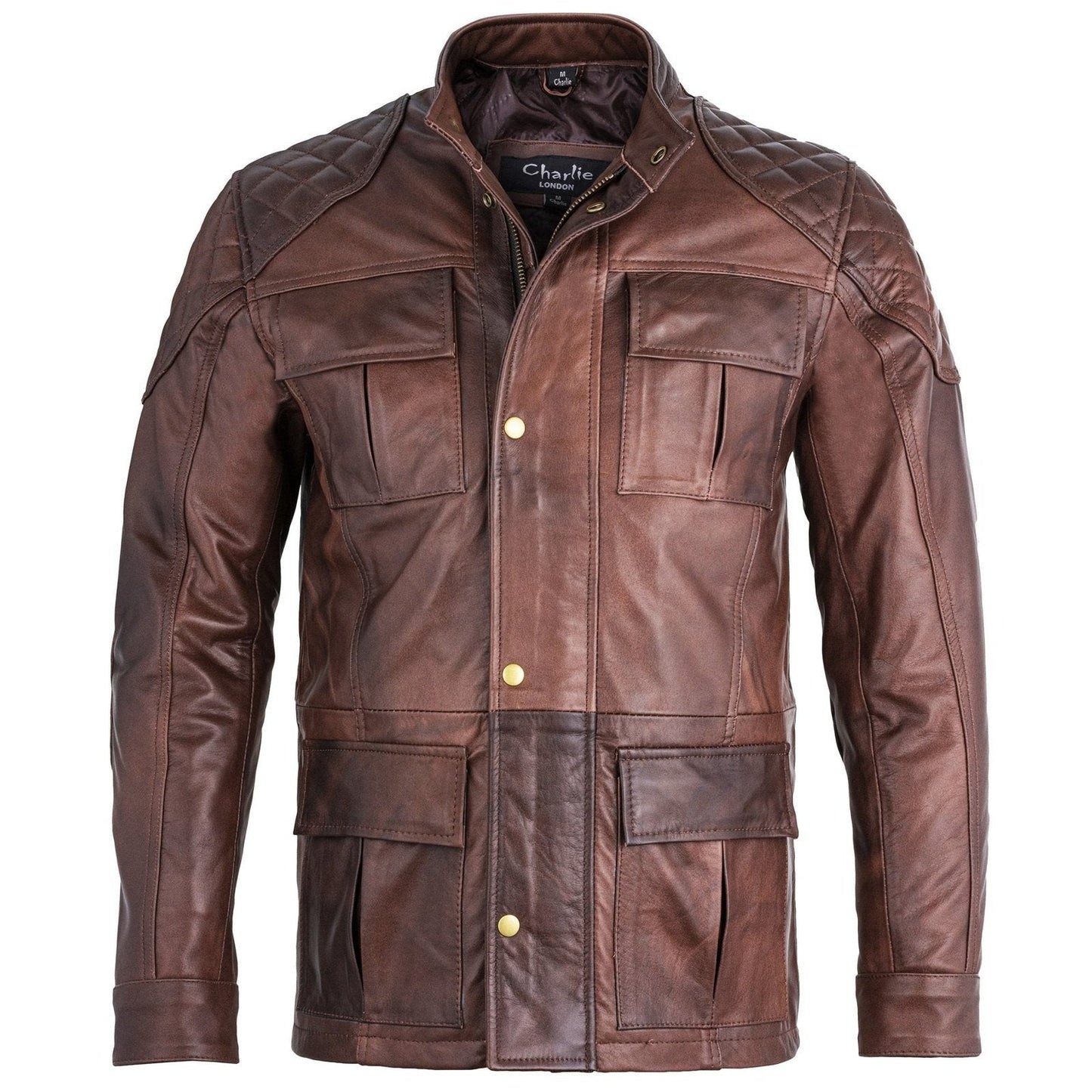 brontes premium men's leather field jacket three quarter length