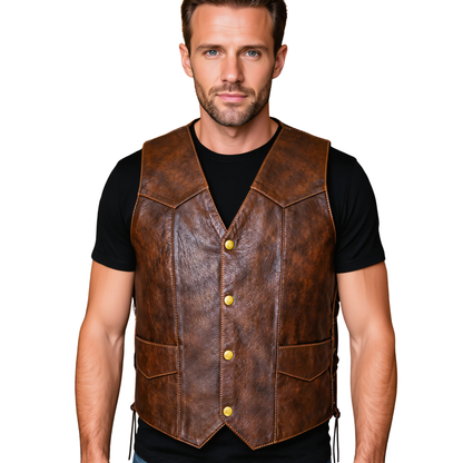 Men's Leather Vest Lightweight Snap Button Waistcoat