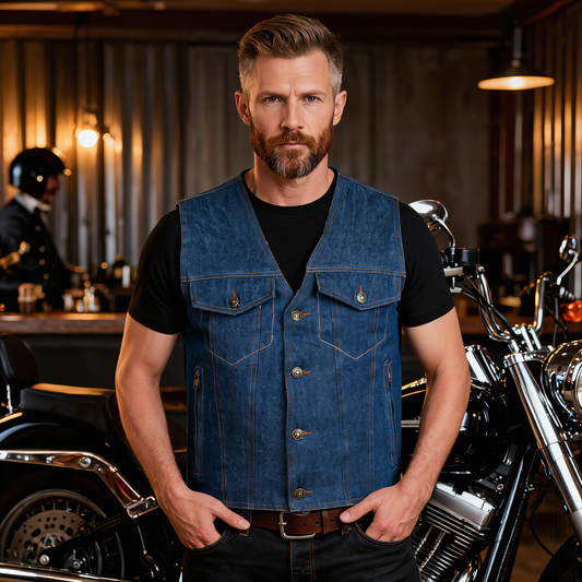 Mens Denim Jacket for Casual and Motorcycle-Inspired Style