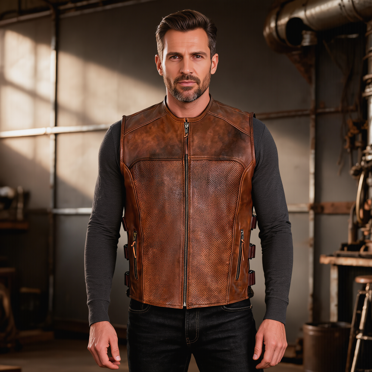 leather moto vest for stylish motorcycle and casual wear