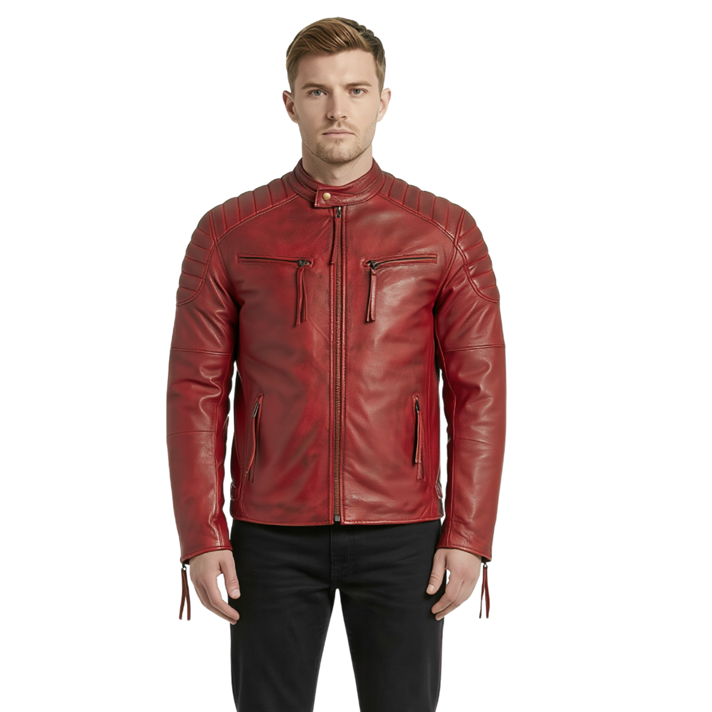 mens designer jackets – slim fit washed leather biker jacket