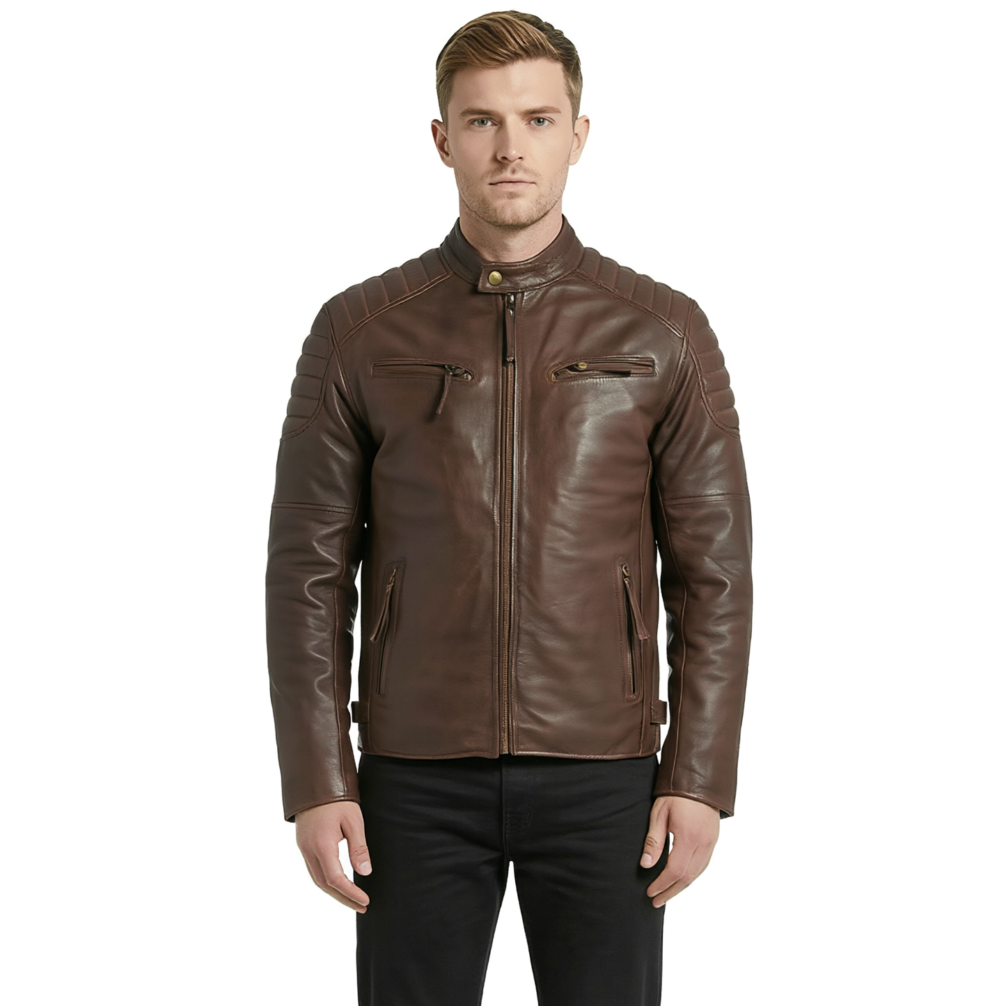 mens designer jackets – slim fit washed leather biker jacket