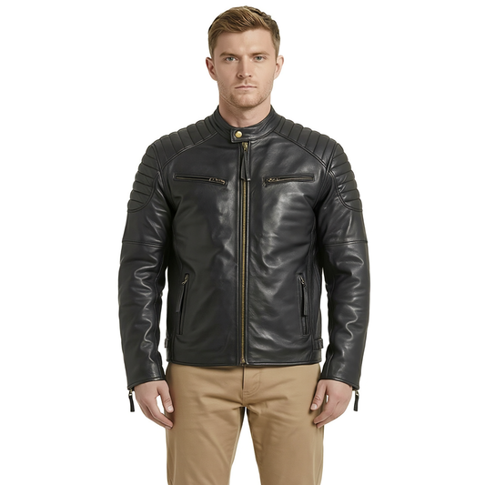 Mens Designer Jackets – Slim Fit Washed Leather Biker Jacket