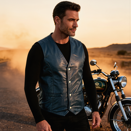 Men's Leather Vest Lightweight Snap Button Waistcoat