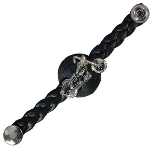 leather braided vest extenders 15mm snap black motorcycle style