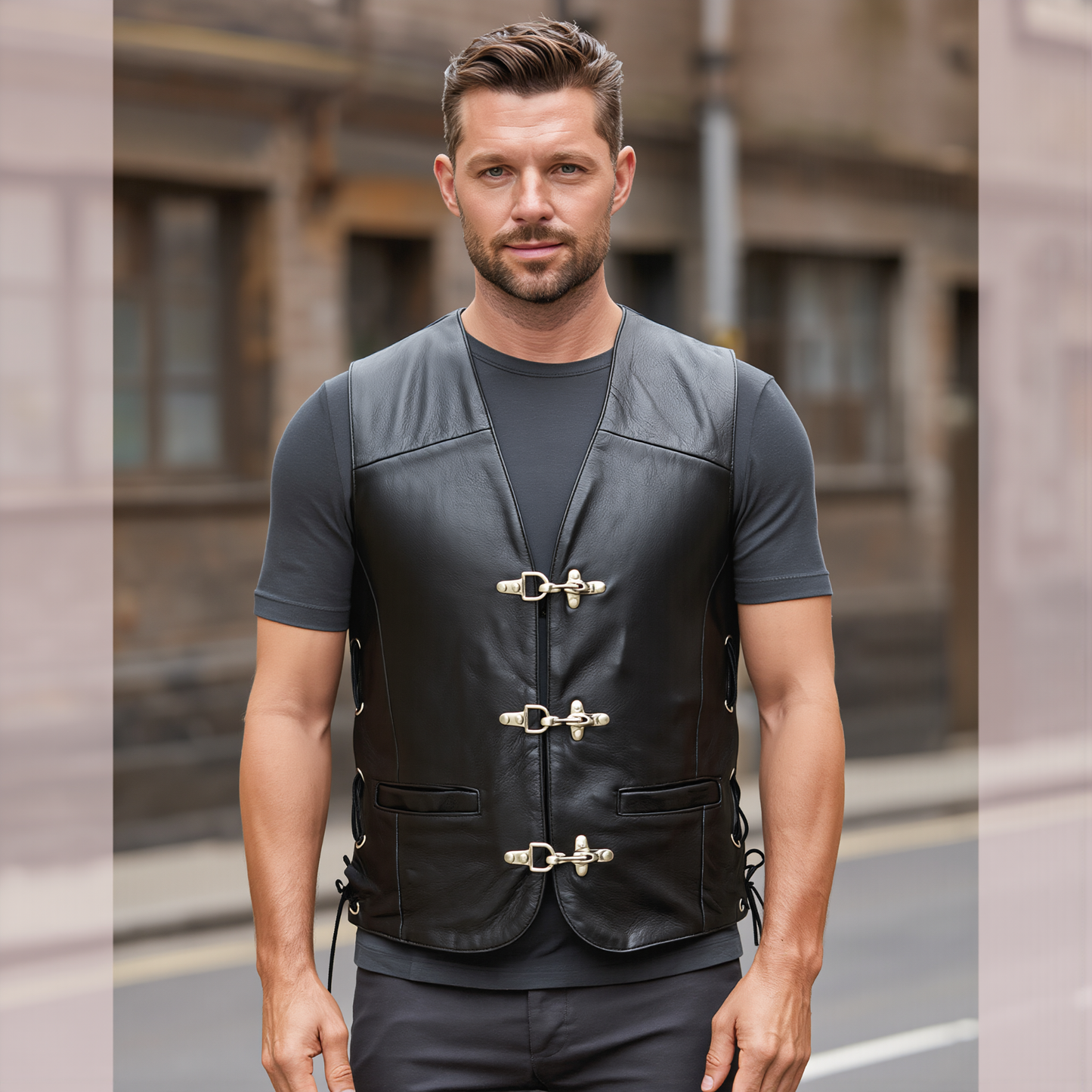 leather motorcycle vest for classic biker and casual style