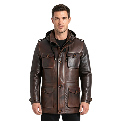 Parka Men's  Leather Coats and Jackets In Premium Cowhide Leather
