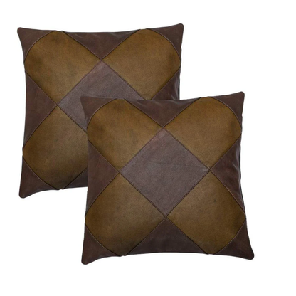 Diamond Shape Genuine Leather Set of 2 Cushion Covers