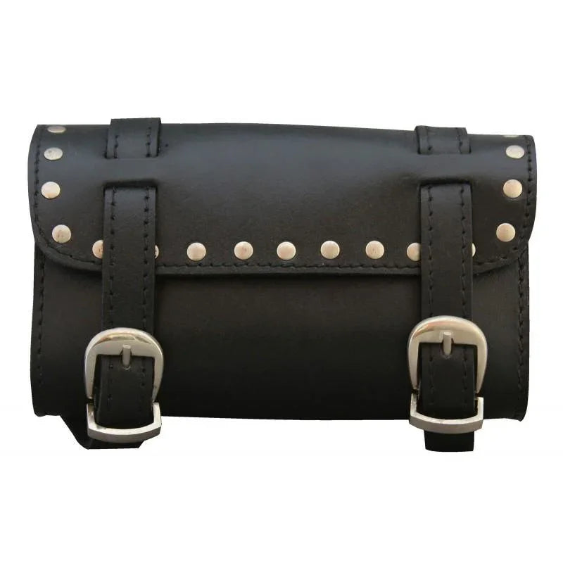 black leather motorcycle fork bag – compact motorcycle tool pouch
