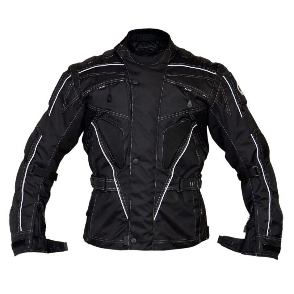 raven textile motorcycle armoured jacket (cordura fabric biker advanced black -