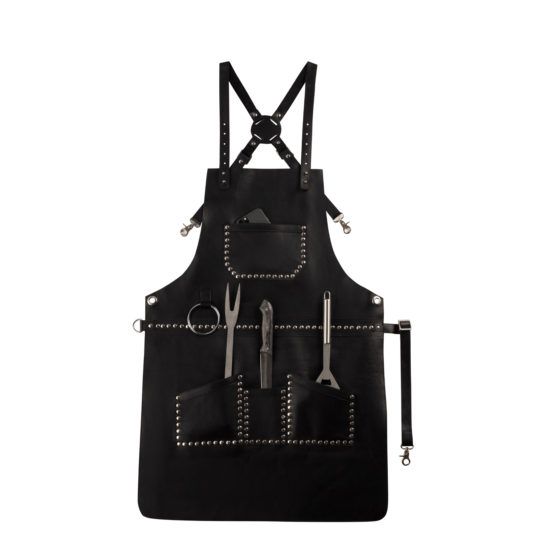 Real Leather Multi - Pocket Apron Butcher Apron - BBQ Apron - Cooking Apron - 