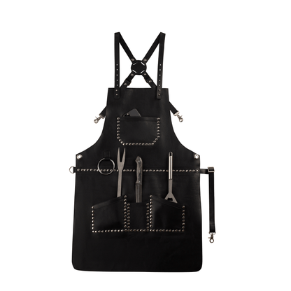 Real Leather Multi - Pocket Apron Butcher Apron - BBQ Apron - Cooking Apron - 