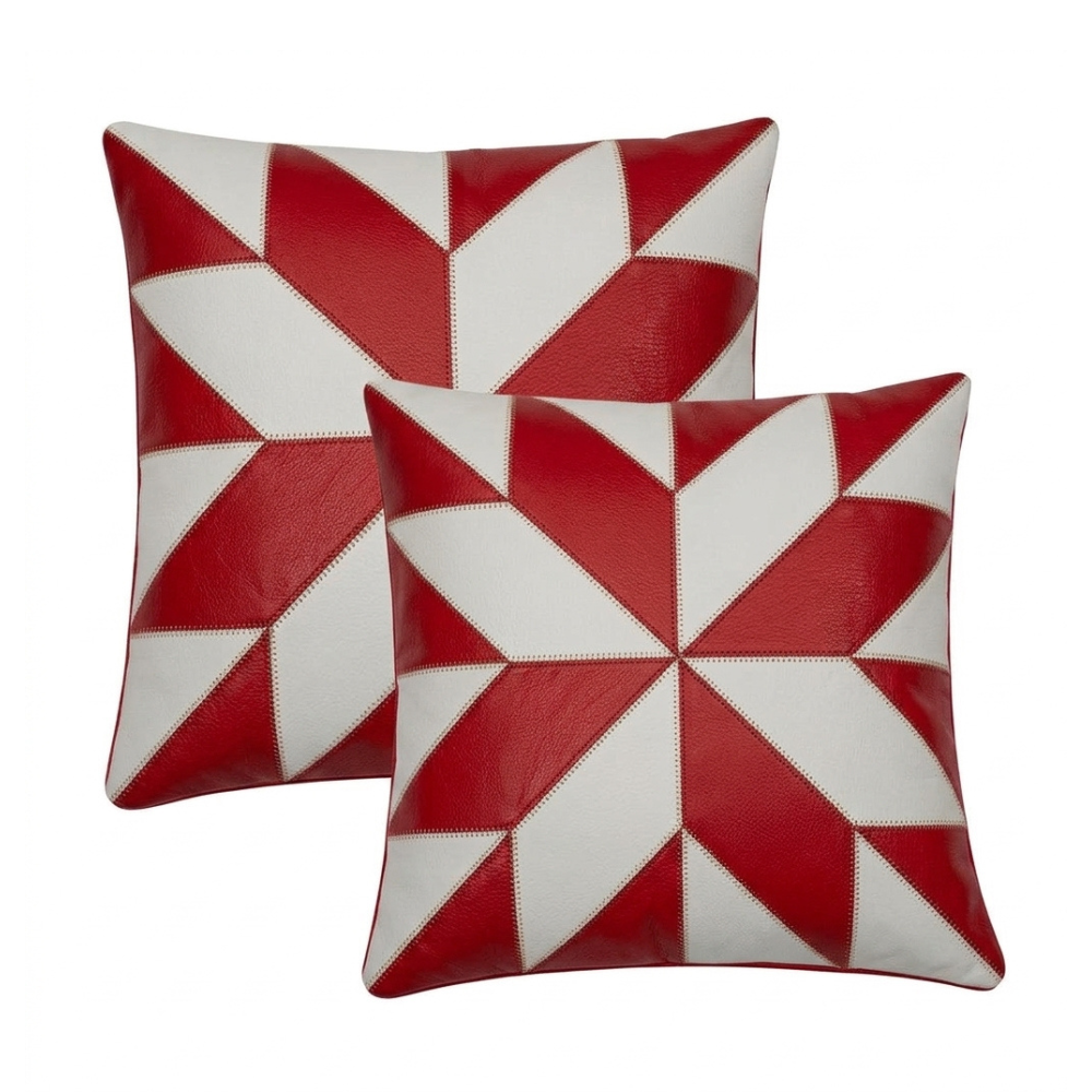 cushion covers black and white set of 2 genuine leather 16 inch
