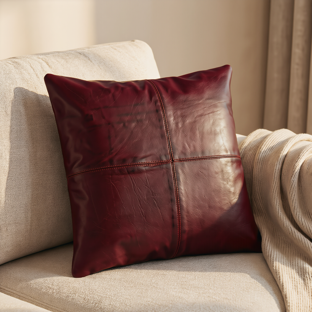 set of 2 cushions for sofa with leather cushion covers