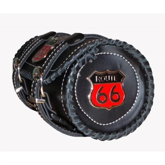 Route 66 Black Motorcycle Tool Bag – Premium Leather Barrel Storage Bag