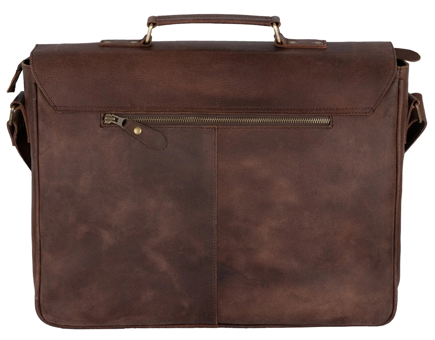 rustic distressed brown leather laptop messenger bag for men & women -