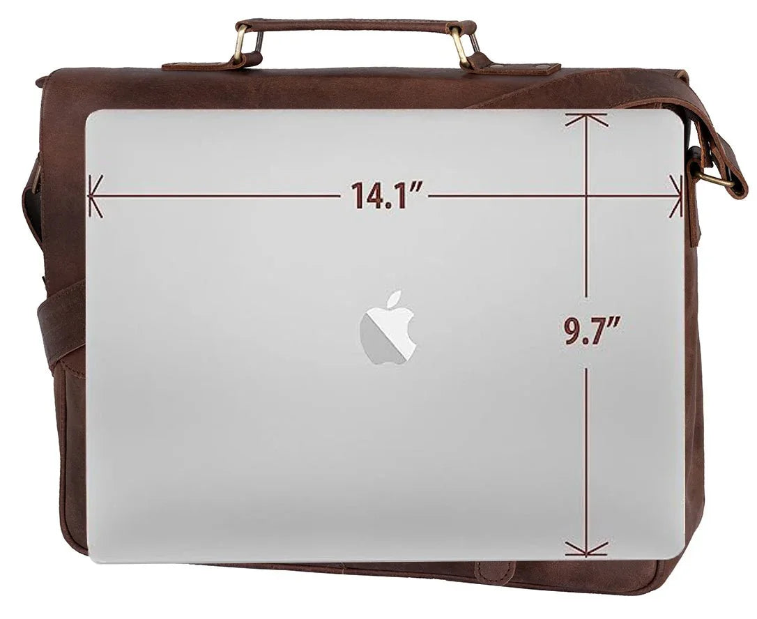 rustic distressed brown leather laptop messenger bag for men & women -