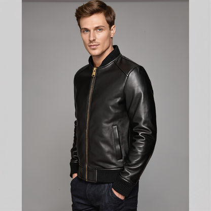 Leather Bomber Jacket Sand Style Genuine Sheepskin Jacket for Men
