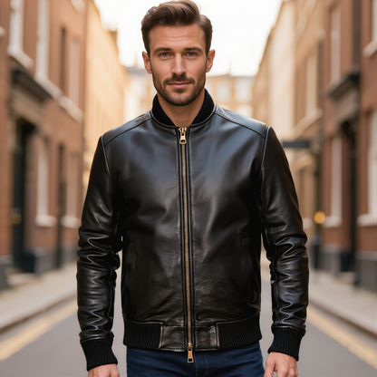 Leather Bomber Jacket Sand Style Genuine Sheepskin Jacket for Men