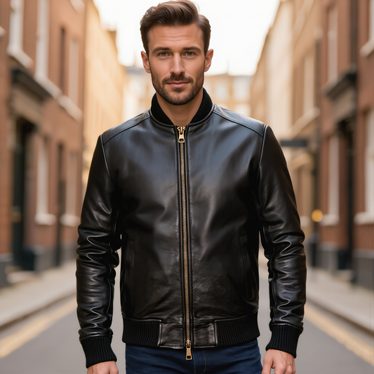 Leather Bomber Jacket Sand Style Genuine Sheepskin Jacket for Men