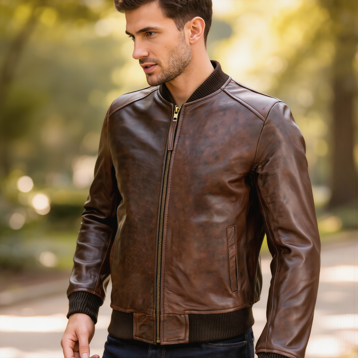 leather bomber jacket sand style genuine sheepskin jacket for men