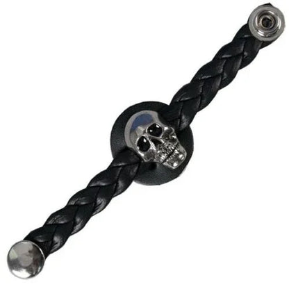 Leather Braided Vest Extenders 15mm Snap Black Motorcycle Style